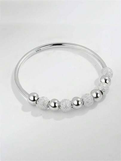 1pc  New 925 Sterling Silver Fashion Fidget Beads Ring Rotate Freely Anti Stress Anxiety Frosted Beads Rings for Women Men Fine Jewelry