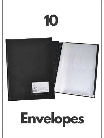 Pasta Catálogo Preta Com 10 Envelopes Plásticos ACP
