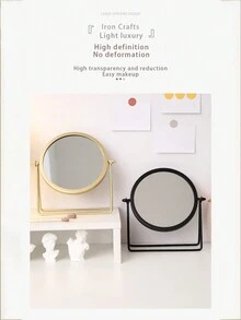 1pc Iron Art High Definition Tabletop Vanity Mirror, Single-Sided Rotating Cosmetic Mirror With Rotatable Stand For Bedroom, Black/Gold - Gold - View 4