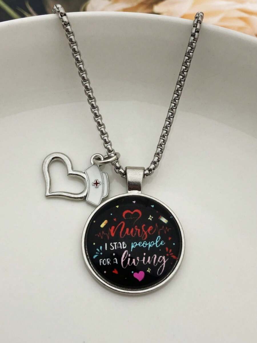 1 Pieza Día De La Enfermera Piedra Preciosa En Un Colgante De Collar, Regalo Creativo Para El Festival, El Mejor Regalo Para Amigos, Colegas, Familiares Y Enfermeras - Multicolor - Ver 1