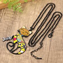 復古可愛貓咪搪瓷長項鍊,適用於女性節日飾品