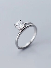 1入銀色閃石開口戒指,完美禮物,日常佩戴和辦公室女性 - YW1133 - 查看 1