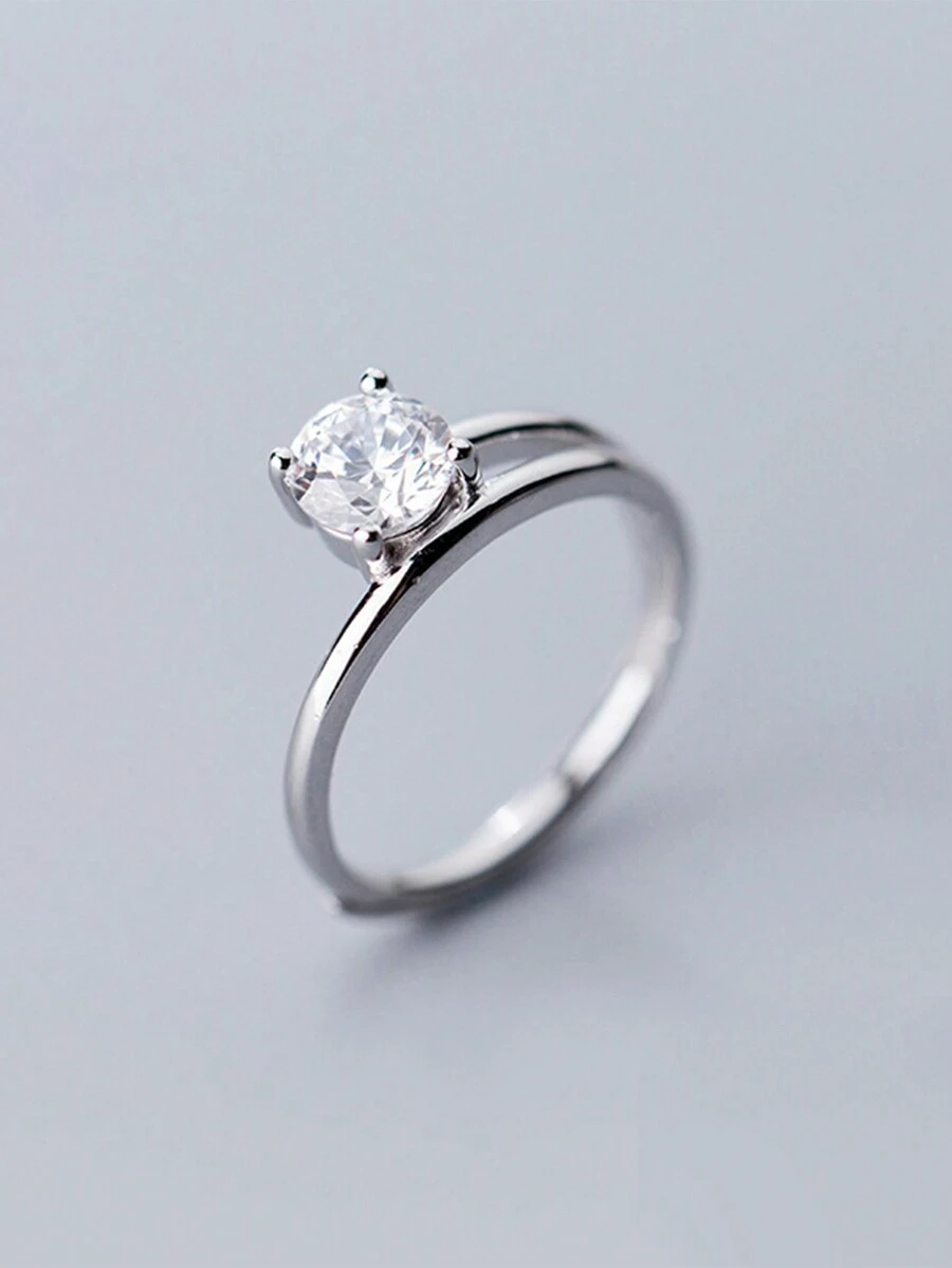 1入銀色閃石開口戒指,完美禮物,日常佩戴和辦公室女性 - YW1133 - 查看 1