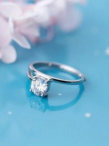 1入銀色閃石開口戒指,完美禮物,日常佩戴和辦公室女性 - YW1133 - 查看 5