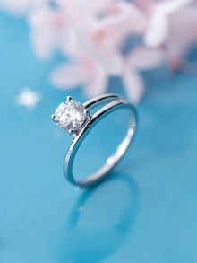 1入銀色閃石開口戒指,完美禮物,日常佩戴和辦公室女性 - YW1133 - 查看 4