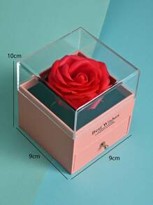 1入組多色時尚人工玫瑰花禮盒,適用於情人節、情侶和珠寶包裝 - 粉色 - 查看 11