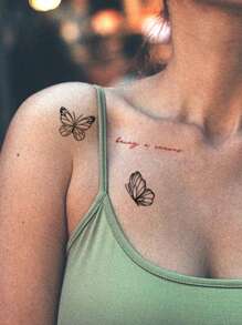 1 件防水防汗 PVC 临时纹身贴纸，带有性感蝴蝶、火焰、字母、蛇和叶子图案，适合时尚领袖日常使用 - 彩色 - 查看 3