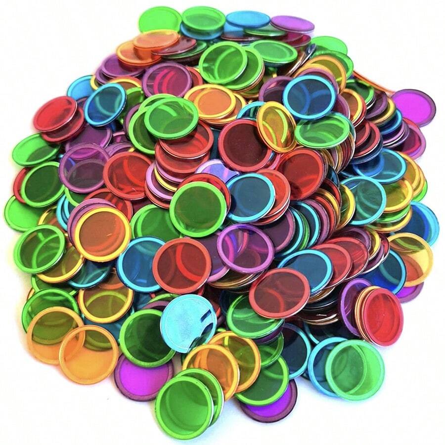 300 Pieces 17mm 5 Color  Red, Green, Yellow,Purple And Blue, Magnetic Transparent Bingo Counting Chips With Metal Edge