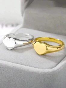 1pc Fashionable Simple Solid Small Heart Shaped 14k Gold Plated Titanium Steel Ring, Unisex, Perfect For Valentine's Day, Mother's Day, Father's Day, Brings Romantic Atmosphere,Mom,Mother,Mother's Day,Gift