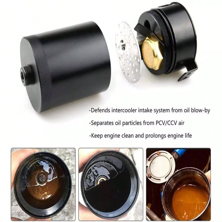 Small Pcv Filter 1pc Black Car Ventilated Oil Catch Can With Dual Chamber And Double ...