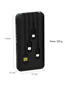 Power Bank 1hora 10000mah Carga 2.1A Batería Portátil con 4 Cables Micro USB / V8 IP Tipo C - Negro - Ver 1