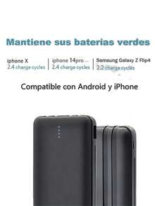 Power Bank 1hora 10000mah Carga 2.1A Batería Portátil con 4 Cables Micro USB / V8 IP Tipo C - Negro - Ver 7