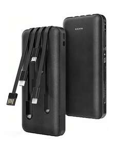 Power Bank 1hora 10000mah Carga 2.1A Batería Portátil con 4 Cables Micro USB / V8 IP Tipo C - Negro - Ver 8