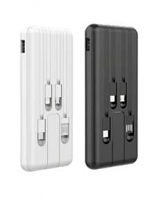 Power Bank 1hora 10000mah Carga 2.1A Batería Portátil con 4 Cables Micro USB / V8 IP Tipo C - Negro - Ver 2
