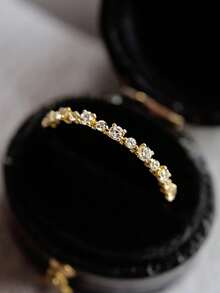 精緻 S925 純銀 14k 金疊戴女式戒指帶水鑽幾何首飾女式 - 白色 - 查看 4