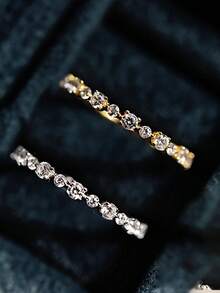 精緻 S925 純銀 14k 金疊戴女式戒指帶水鑽幾何首飾女式 - 白色 - 查看 1