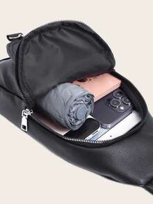 新款女式胸前斜挎袋，休閒皮革多口袋斜挎郵差肩袋，復古腰包適用於戶外旅行通勤防水日常使用小包，寬帶可調節 - 黑色 - 查看 7