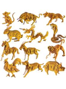 1 件木製 3d 拼圖模型 - 復古風格生肖動物主題,非常適合手工 Diy 組裝、生日禮物、收藏品、家居裝飾 - 老虎 - 查看 2
