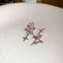 1雙925銀異形蝴蝶形耳墜,甜美時尚風格,流行百搭耳飾,適宜女性日常佩戴和節日送禮 - 銀色 - 查看 4