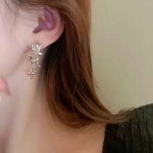 1雙925銀異形蝴蝶形耳墜,甜美時尚風格,流行百搭耳飾,適宜女性日常佩戴和節日送禮 - 銀色 - 查看 5