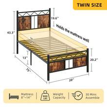 Twin Size Metal Bed Frame With Headboard, 14 Inch Mattress Foundation With Steel Slat Support, Premium Support, 13 Inch Under-Bed Storage, Noise Free, No Box Spring Needed, Black,White - màu đen - Xem 11