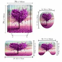 1/4入組生命之樹浪漫淋浴門簾套裝紫色楓葉3d心型樹淋浴門簾農村現代農場防滑地墊u型墊廁所座墊浴室裝飾,附12個掛勾,71x71英吋 - 紫色 - 查看 3