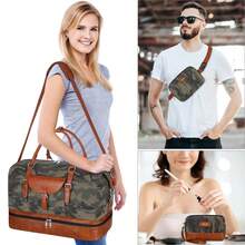 旅行週末前袋隨行袋女用隨身包 - 大容量週末包帶有乾濕分離防水鞋格化妝包,胸包單肩包,女士男士通用旅行攜行袋3入組,耐用行李包手提袋,迷彩綠色旅行袋,旅行袋,旅行套裝,旅行物品,旅行整理袋,旅行必備品,旅行配件 - 橄欖綠 - 查看 2