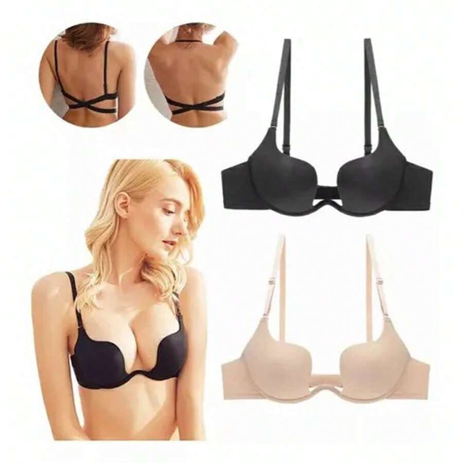 2pk Brasieres Bra Push Up Escote Profundo Convertible - Negro - Ver 1