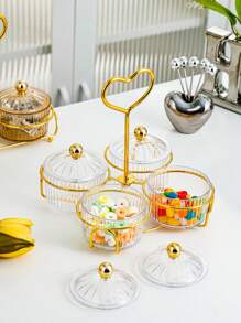 1set Round Transparent Heart-Shaped Candy Box For Festival, Home Use, Dried Fruit, Snack, Fruit Platter For Living Room, Party, Wedding And Dining Table Decoration - White - View 5