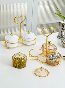 1set Round Transparent Heart-Shaped Candy Box For Festival, Home Use, Dried Fruit, Snack, Fruit Platter For Living Room, Party, Wedding And Dining Table Decoration - White - View 7