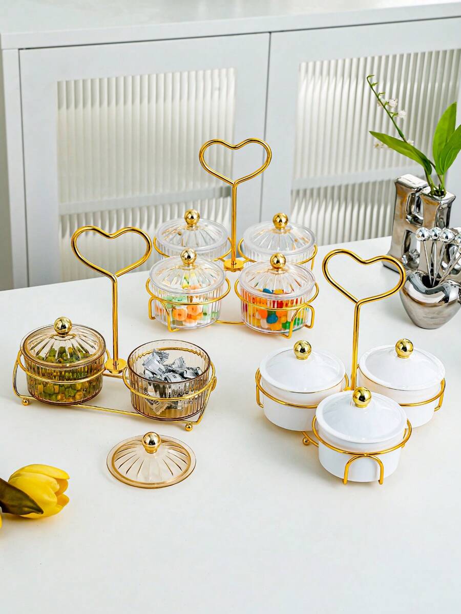 1set Round Transparent Heart-Shaped Candy Box For Festival, Home Use, Dried Fruit, Snack, Fruit Platter For Living Room, Party, Wedding And Dining Table Decoration - White - View 1