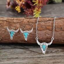 1 件/套西式牛頭、閃電、仙人掌、心形、花朵、綠松石和風格吊墜項鍊和耳環 - 白松石 - 查看 1