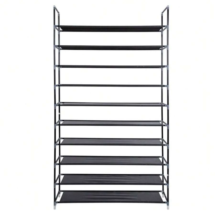 FCH Simple Assembly 10 Tiers Non-Woven Fabric Shoe Rack With Handle Black - Black - View 1