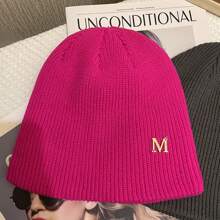 同款帽子m字母針織毛帽,女性保暖頭套,適用於冬季,在線購買 - 玫紅色 - 查看 1