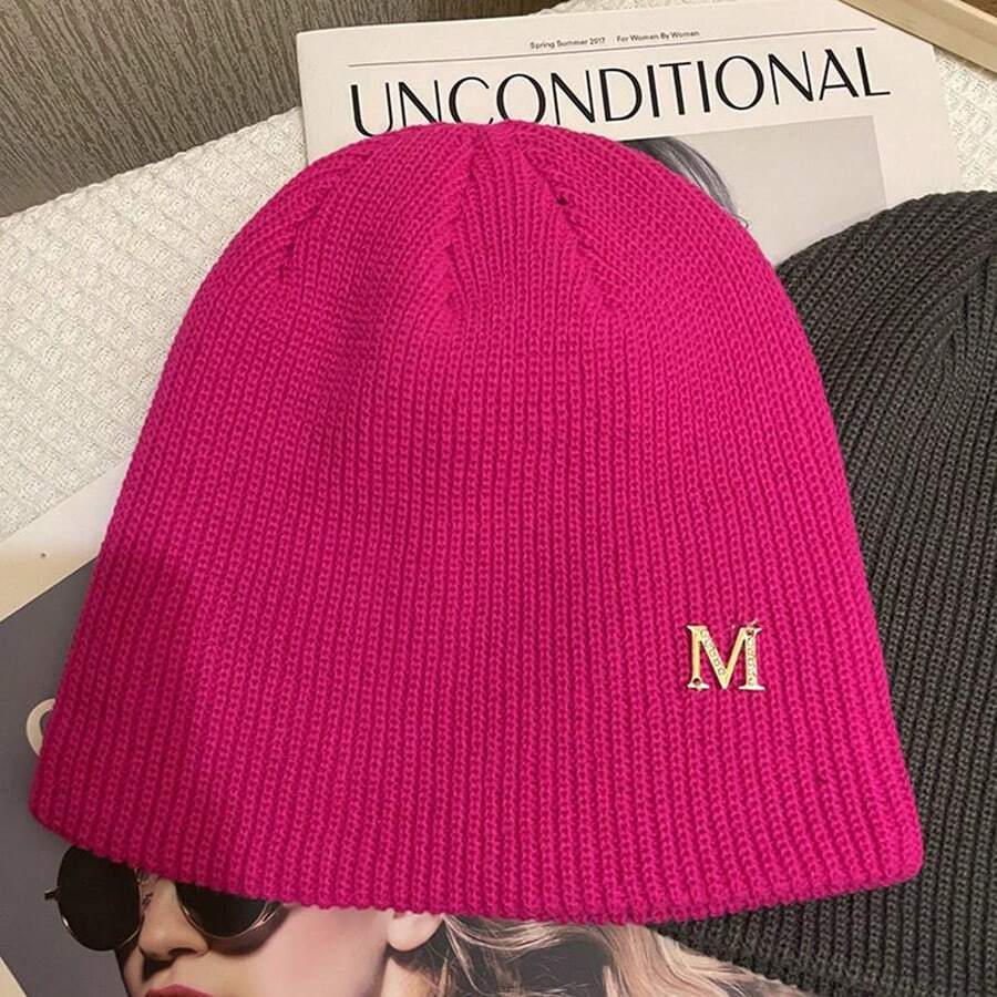 同款帽子m字母針織毛帽,女性保暖頭套,適用於冬季,在線購買 - 玫紅色 - 查看 1