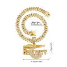 1個帶邁阿密鏈13mm銀色/金色閃閃發光鑲嵌鑽石手槍吊墜項鍊,適用於男女,是家人,朋友和女友的最佳禮物 - 金黃色 - 查看 13