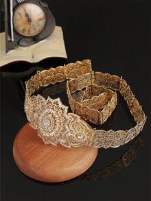 1 件歐式金色鏤空花卉腰鏈,可調整長度,非常適合婚紗 - 金色 - 查看 2