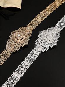 1 件歐式金色鏤空花卉腰鏈,可調整長度,非常適合婚紗 - 金色 - 查看 3