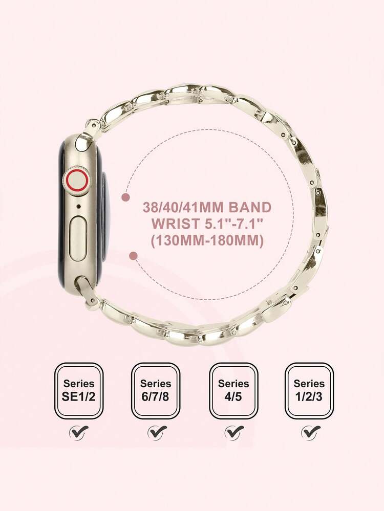 1入組雙排愛心手錶帶，適用於38/40/41/42/44/45/49毫米兼容Apple Watch Ultra/Se/8/7/6/5/4/3/2/1 - 香檳色 - 查看 4