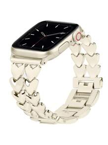 1入組雙排愛心手錶帶，適用於38/40/41/42/44/45/49毫米兼容Apple Watch Ultra/Se/8/7/6/5/4/3/2/1 - 香檳色 - 查看 1