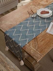 Khăn trải bàn , Hiện đại Họa tiết Hình học Dệt hoa Thủ công Dài Vải Chống bụi Che phủ Trang trí Giường Lá cờ Đối với Phòng khách Đồ nội thất - Màu xanh lam - Xem 6