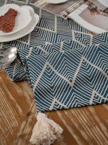 Khăn trải bàn , Hiện đại Họa tiết Hình học Dệt hoa Thủ công Dài Vải Chống bụi Che phủ Trang trí Giường Lá cờ Đối với Phòng khách Đồ nội thất - Màu xanh lam - Xem 5