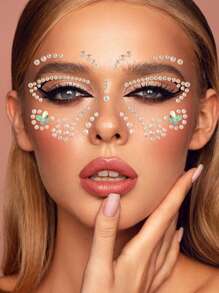 Party Joy 1個眼、臉部蝴蝶面具貼紙,用於節日派對,性感鑽石膠貼紙,樹脂寶石貼紙,暫時紋身胸貼,適用於裝飾化妝舞蹈 - 彩色 - 查看 2