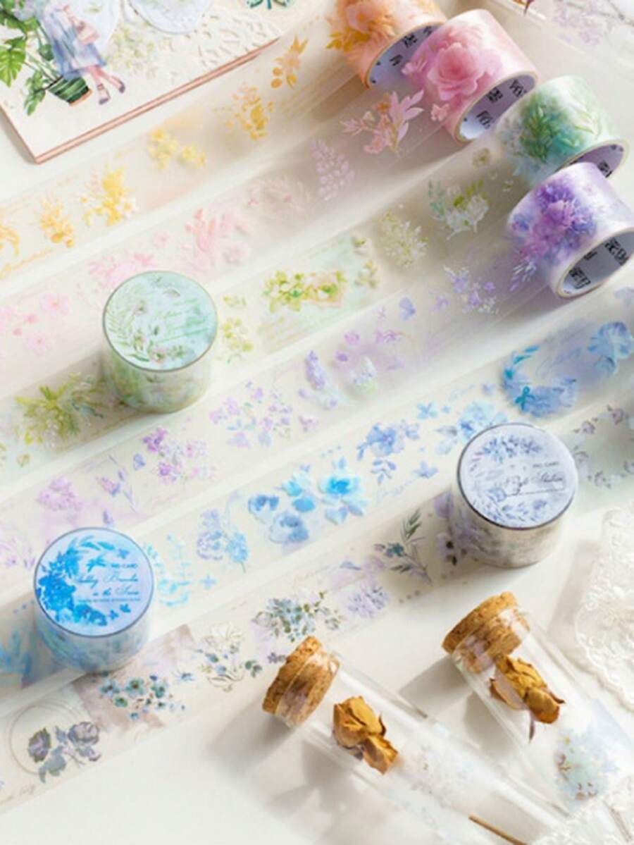 1 件聽花的秘密系列裝飾膠帶,優雅的花卉設計,適合剪貼簿和日記 - 彩色 - 查看 1