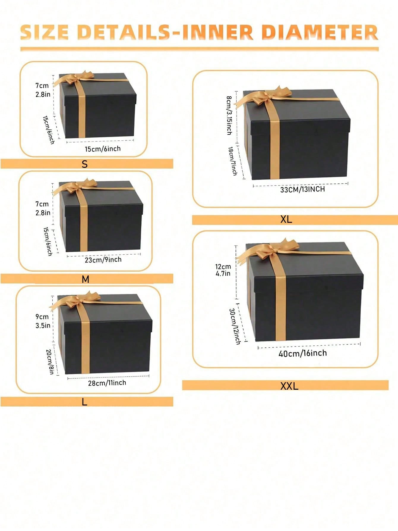 Large Square Nesting Gift Boxes With Lids For Presents, Black Stacking