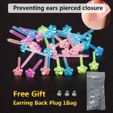 1 caja de aretes con forma de flor de colores hipoalergénicos con pasador de plástico de aproximadamente 12 mm, barras de oreja transparentes adecuadas para uso diario de mujeres, San Valentín