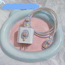 Hộp bảo vệ đầu sạc 20w Kem hình gấu hoạt hình màu xanh trong suốt, tương thích với bộ sạc điện thoại Apple - Màu xanh lam - Xem 2