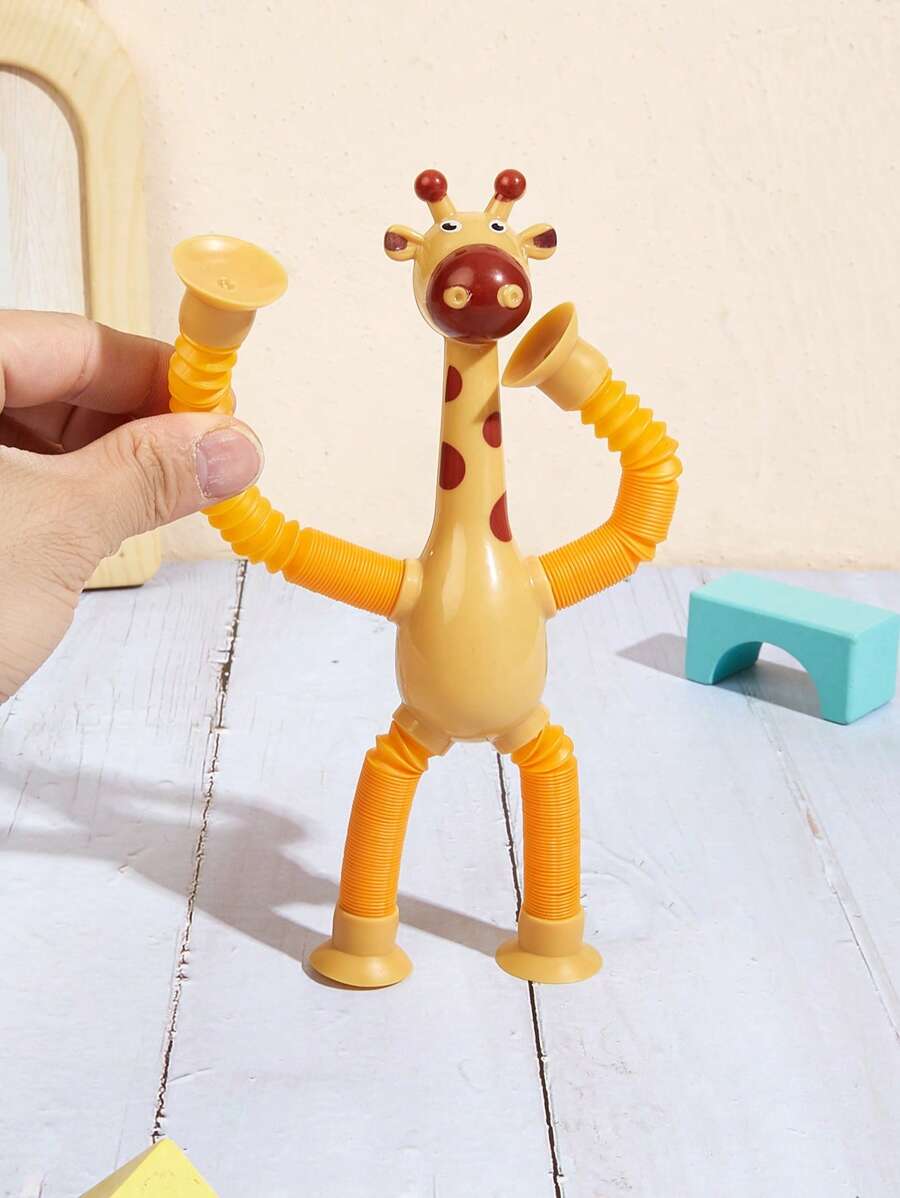 Juguete de resorte expandible con forma de jirafa, de estilo de dibujos animados, para alivio del estrés y diversión. Ideal como juguete transformable, accesorio escolar, suministros escolares, juego de desarrollo motriz, tablero de actividades y libro de actividades para niños y bebés. - Amarillo - Ver 1