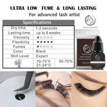 5ml Pegamento negro profesional para extensiones de pestañas, de larga duración, secado rápido en 1-2 segundos, bajo olor, súper pegajoso, adhesión firme, dura de 50 a 60 días, resistente al agua, para uso en salones de extensión de pestañas