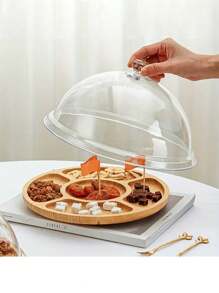 1入竹製分隔托盤,適用於水果、燒烤和旅館服務,圓形茶杯托盤 - 杏色 - 查看 6